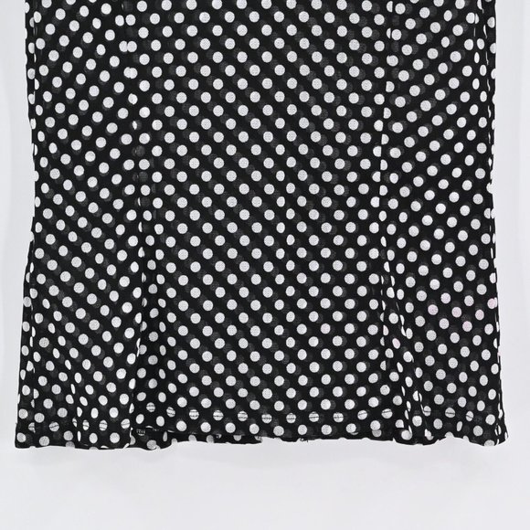 NEW INC Womens Polka Dot Mesh Ruffle V-Neck Top Black White Stretch Size Small - Picture 6 of 8
